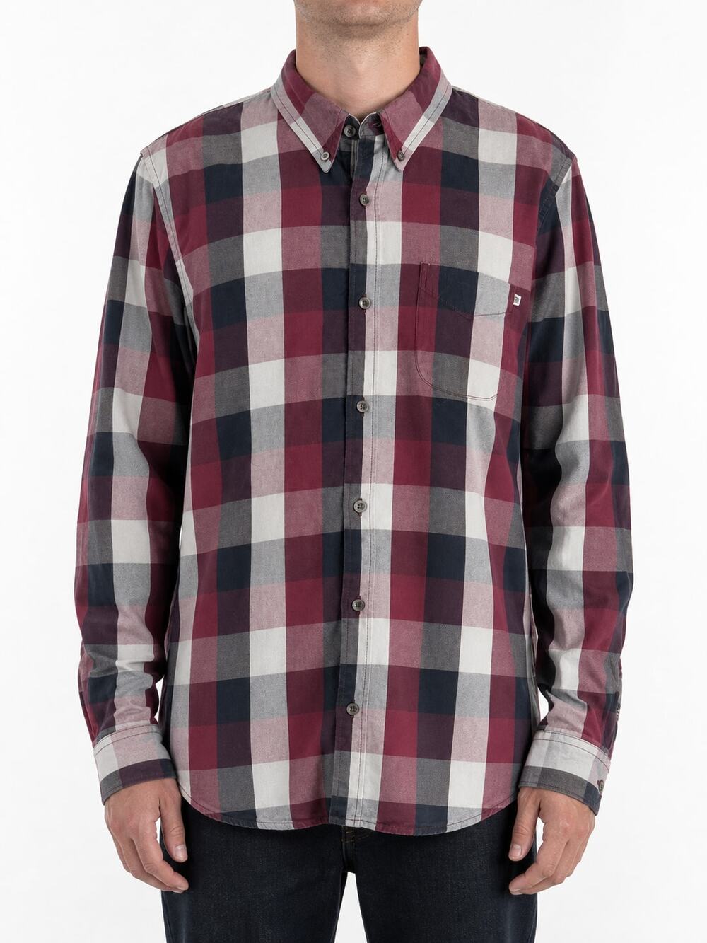 Timberland Men's 100% Organic Cotton Plaid Button-Down Long Sleeve Shirt Large